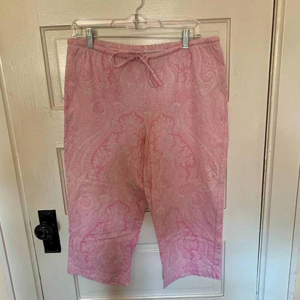 Lauren Ralph Lauren Pink Cotton Paisley Monogram Crop Pajama Set, Size M - Picture 5 of 7